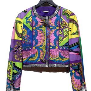 Gianni Versace Vintage Purple Multi-Prints Cropped Jacket